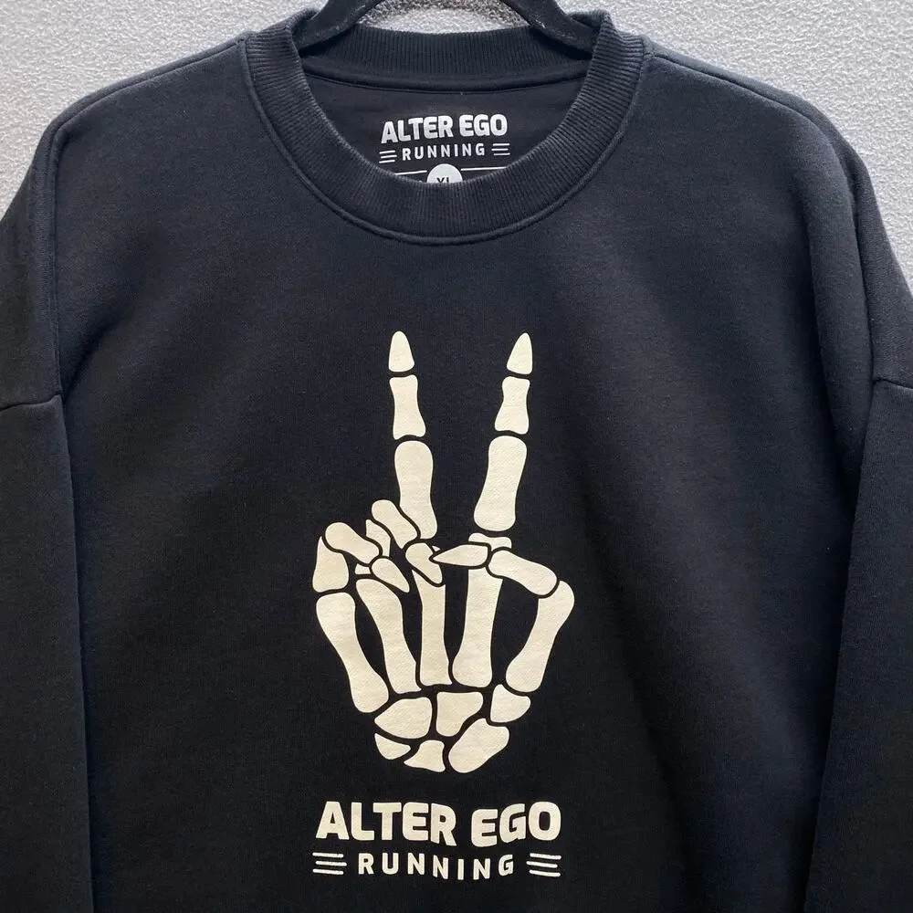 Alter Ego Running Peace Skeleton Crew Neck Pullover‎ Sweatshirt Mens XL Black